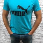 Заказать онлайн голубую мужскую футболку Puma с круглым вырезом (размер 46-54) недорого