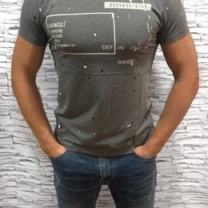 Купить серую мужскую футболку с принтом из хлопка (размер 48-54) по низким ценам