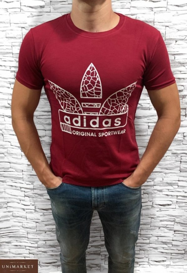 Придбати бордову чоловічу футболку з емблемою Adidas з круглим вирізом (розмір 46-54) за спеціальними пропозиціями