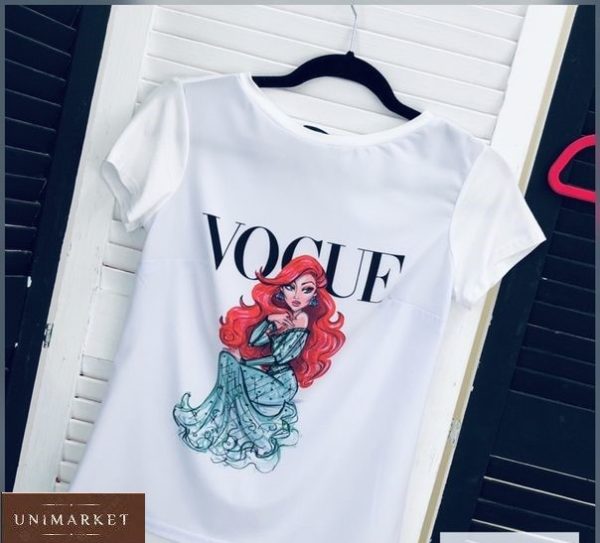 Замовити білу жіночу футболку Vogue з принцесами Disney Аріель
