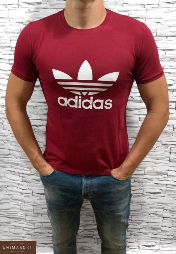 Замовити бордову чоловічу футболку з емблемою Adidas з круглим вирізом (розмір 46-54) в інтернет-магазині