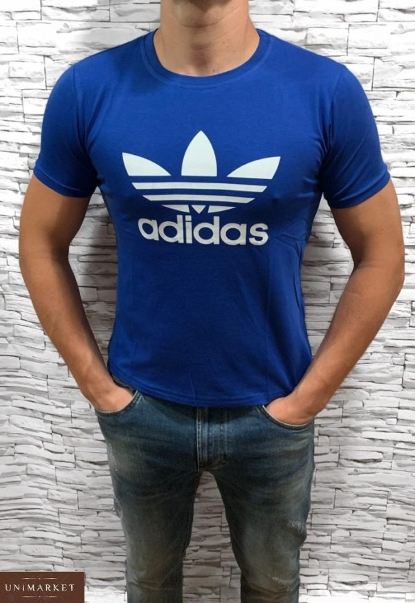 Замовити синю чоловічу футболку з емблемою Adidas з круглим вирізом (розмір 46-54) за вигідними цінами