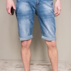 Заказать мужские синие джинсовые шорты с карманами по скидке