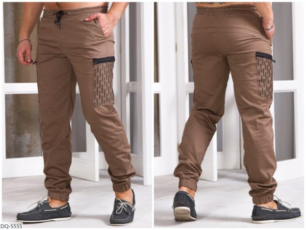 Заказать бежевые мужские штаны джоггеры с накладным карманом (размер 48-54) по скидке