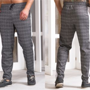 Купить мужские трикотажные штаны с лампасами в серую клетку (размер 46-54) онлайн в интернете