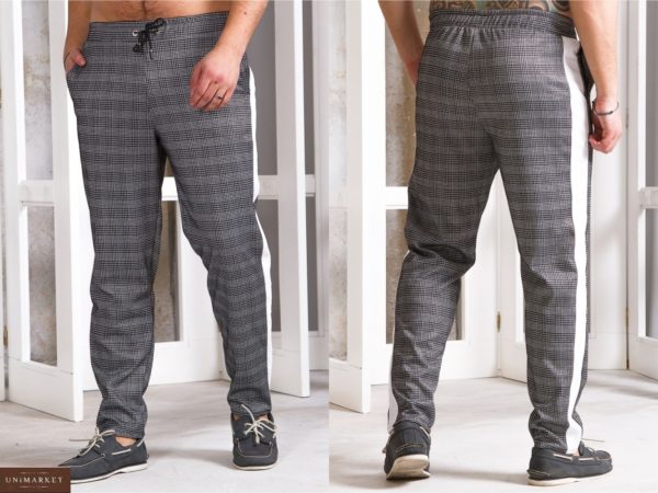 Купить мужские трикотажные штаны с лампасами в серую клетку (размер 46-54) онлайн в интернете