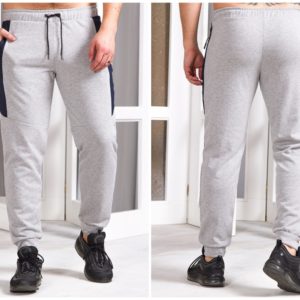 Приобрести мужские спортивные штаны на манжете со вставкой (размер 48-56) светло-серые по скидке
