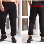 Купить черные мужские спортивные штаны с манжетами и полоской сзади (размер 48-54) недорого