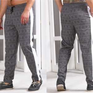 Заказать мужские трикотажные штаны с лампасами в серую клетку (размер 46-54) в Украине