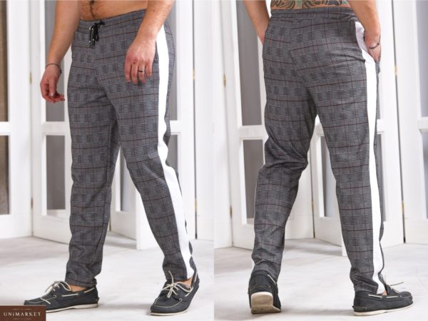 Заказать мужские трикотажные штаны с лампасами в серую клетку (размер 46-54) в Украине