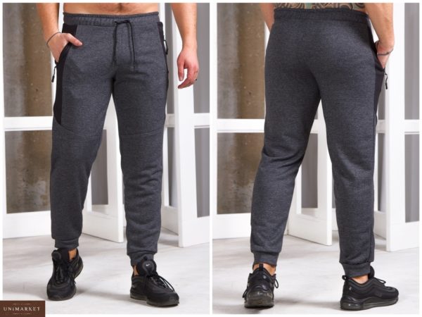 Заказать темно-серые мужские спортивные штаны на манжете со вставкой (размер 48-56) в Украине
