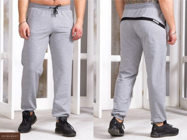 Приобрести серые мужские спортивные штаны с манжетами и полоской сзади (размер 48-54) выгодно