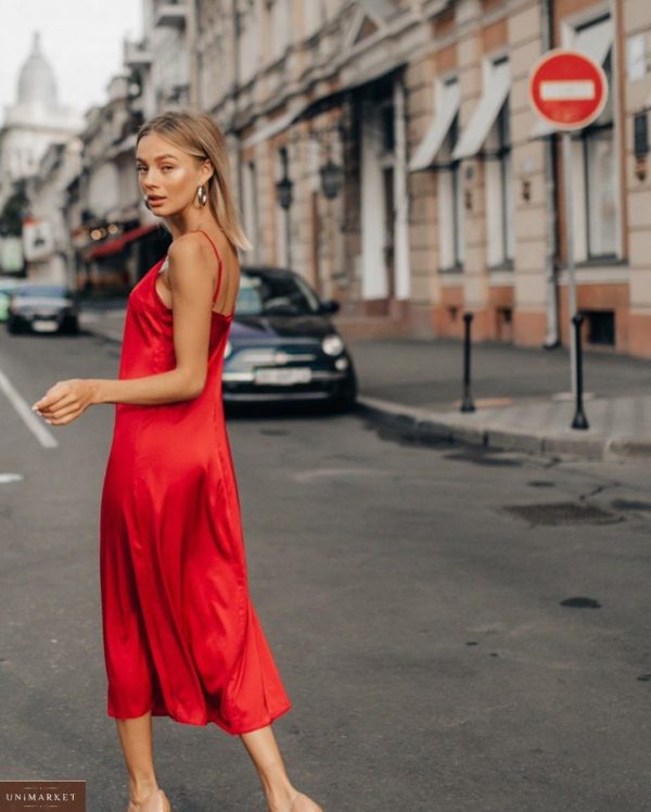 Придбати червоне жіноче плаття комбінація з шовку недорого