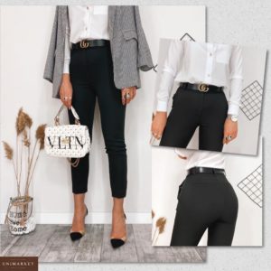 Купити чорні жіночі стильні укорочені брюки з високою талією (розмір 42-48) за низькими цінами