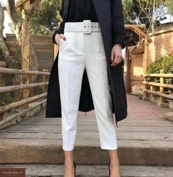 Купить белые женские укороченные брюки с поясом в комплекте (размер 42-50) в Киеве