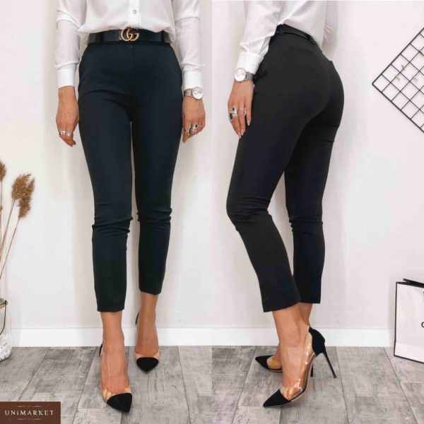 Придбати чорні жіночі стильні укорочені брюки з високою талією (розмір 42-48) вигідно