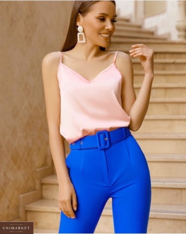 Заказать синие женские укороченные брюки с поясом в комплекте (размер 42-50) в Днепре