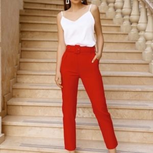 Замовити червоні жіночі укорочені брюки з поясом в комплекті (розмір 42-50) в Одесі