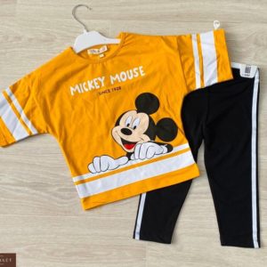 Купить желтый детский комплект: футболка+лосины с Микки Маусом по скидке