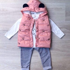Замовити рожевий дитячий комплект трійка: штани + кофта + жилетка з Міккі Маусом в Одесі