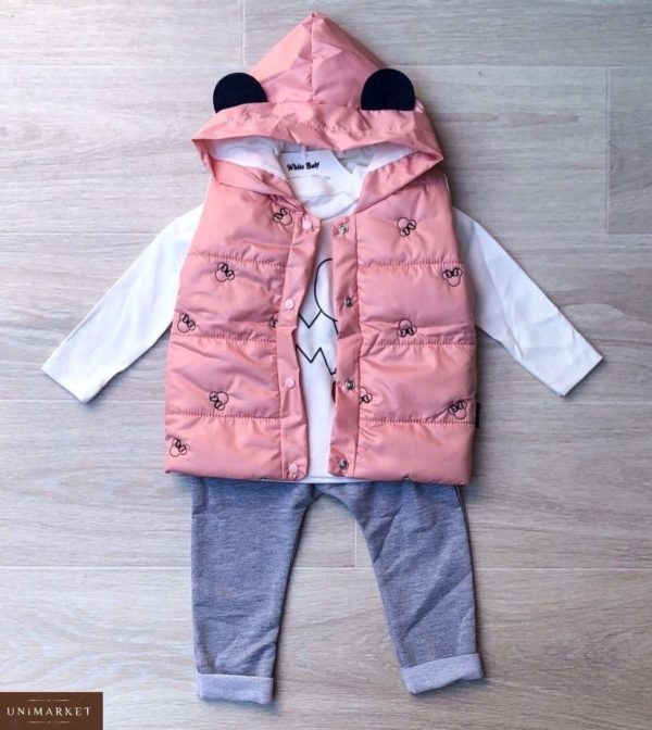 Заказать розовый детский комплект тройка: штаны+кофта+жилетка с Микки Маусом в Одессе