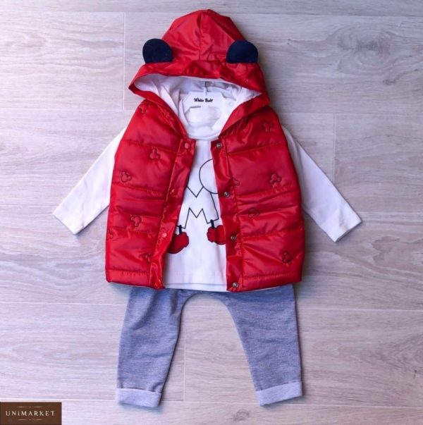 Купить красный детский комплект тройка: штаны+кофта+жилетка с Микки Маусом в Харькове