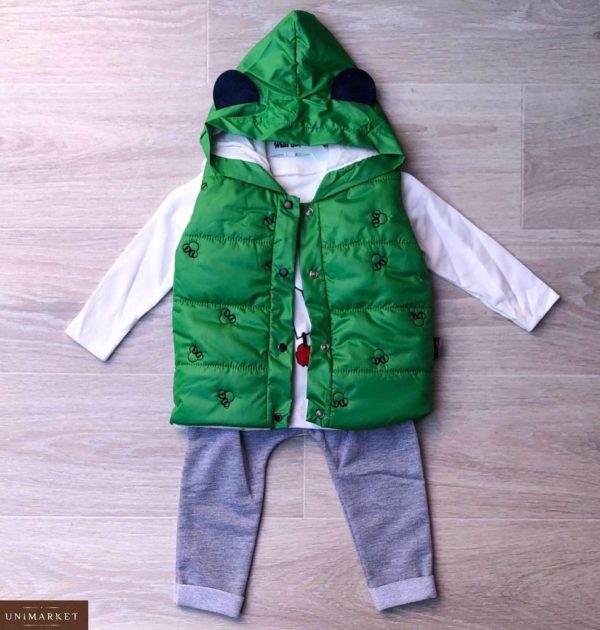 Приобрести зеленый детский комплект тройка: штаны+кофта+жилетка с Микки Маусом в Днепре