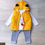 Замовити жовтий дитячий комплект трійка: штани + кофта + жилетка з Міккі Маусом в Києві
