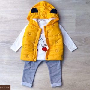 Замовити жовтий дитячий комплект трійка: штани + кофта + жилетка з Міккі Маусом в Києві