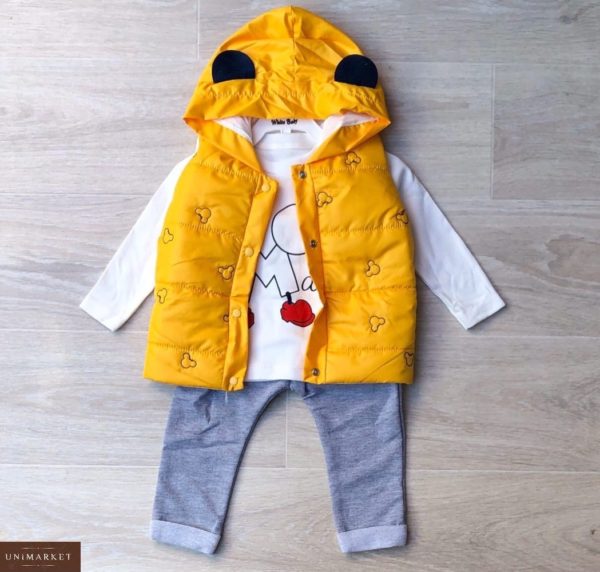 Заказать желтый детский комплект тройка: штаны+кофта+жилетка с Микки Маусом в Киеве