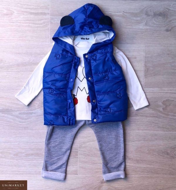 Купить синий детский комплект тройка: штаны+кофта+жилетка с Микки Маусом во Львове