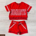 Купити червоний дитячий костюм: топ + шорти зі вставками з сітки в Україні