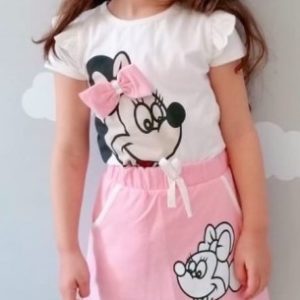 Купить розовый детский трикотажный комплект с юбкой с Микки Маусом в Украине