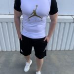 Купить черно-белый мужской двухцветный костюм jordan air с шортами (размер 46-54) по скидке