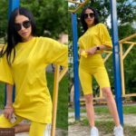 Купить желтый женский однотонный костюм: велосипедки+оверсайз футболка в Одессе