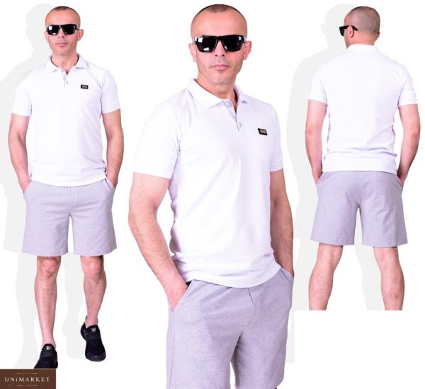 Заказать белый мужской летний костюм поло с серыми шортами (размер 48-54) в Днепре