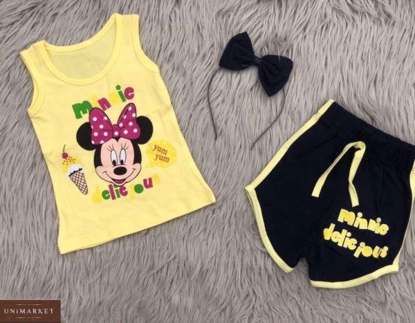 Придбати жовтий дитячий костюм: шорти + майка з принтом Міккі Маус онлайн