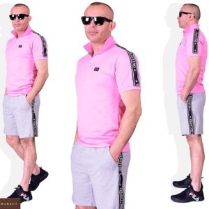 Купити рожевий чоловічий костюм: футболка поло + сірі шорти (розмір 48-54) дешево