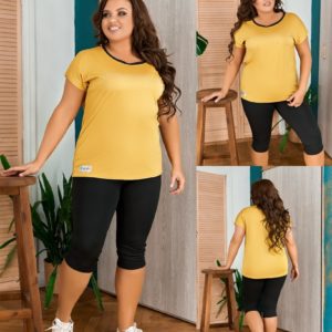 Замовити жовтий жіночий спортивний костюм з дайвінгу: футболка + лосини (розмір 48-58) в Україні