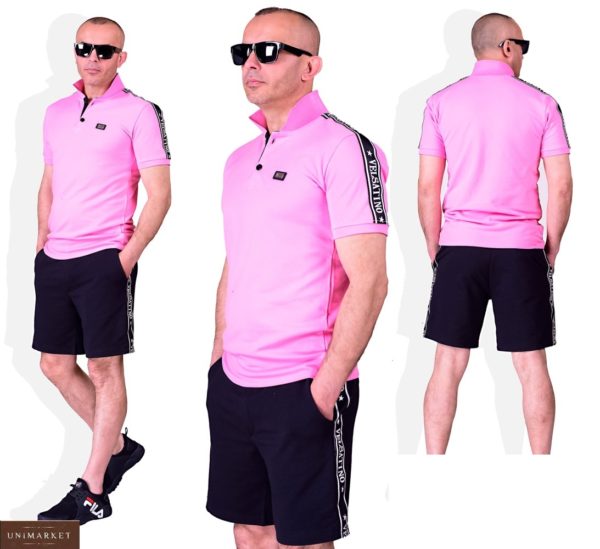 Замовити рожевий чоловічий костюм: футболка поло + чорні шорти (розмір 48-54) в Харкові