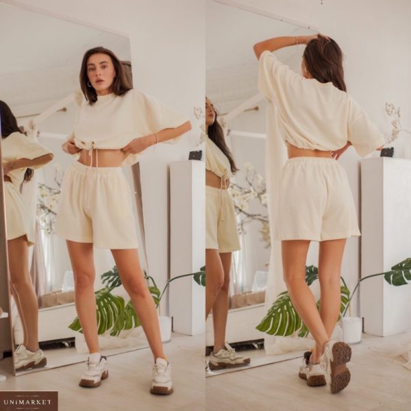 Замовити молочні жіночі шорти oversize з турецького велюру (розмір 42-48) в Україні