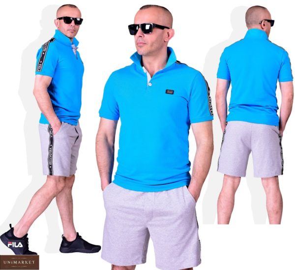 Придбати блакитний чоловічий костюм: футболка поло + сірі шорти (розмір 48-54) вигідно