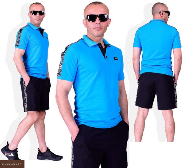Замовити блакитний чоловічий костюм: футболка поло + чорні шорти (розмір 48-54) у Львові