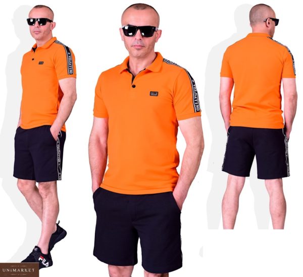 Приобрести оранжевый мужской костюм: футболка поло+ черные шорты (размер 48-54) в Днепре