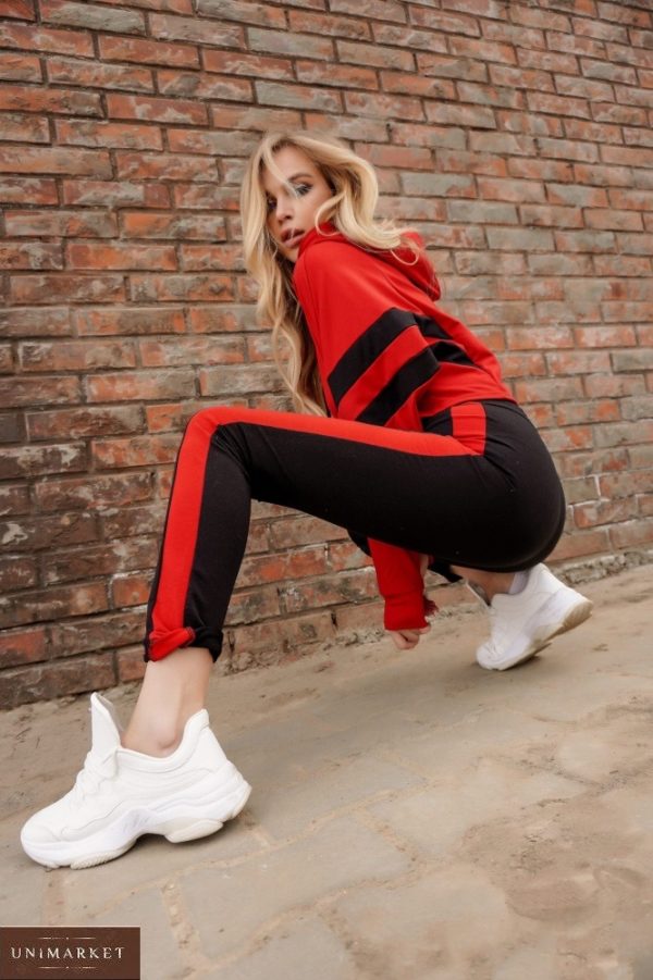 Купити червоний жіночий спортивний костюм з рукавом «летюча миша» в Україні