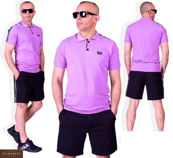 Заказать лиловый мужской костюм: футболка поло+ черные шорты (размер 48-54) дешево