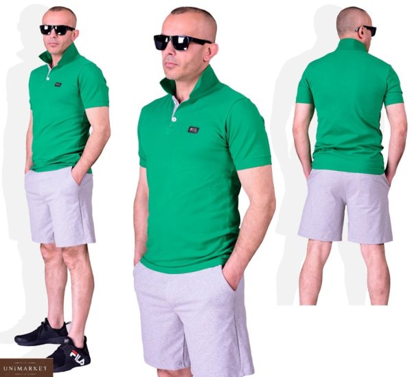 Придбати зелений чоловічий літній костюм поло з сірими шортами (розмір 48-54) у Львові