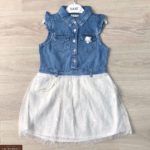 Купити синьо-біле дитяче джинсове плаття з білою мереживною спідницею в Україні