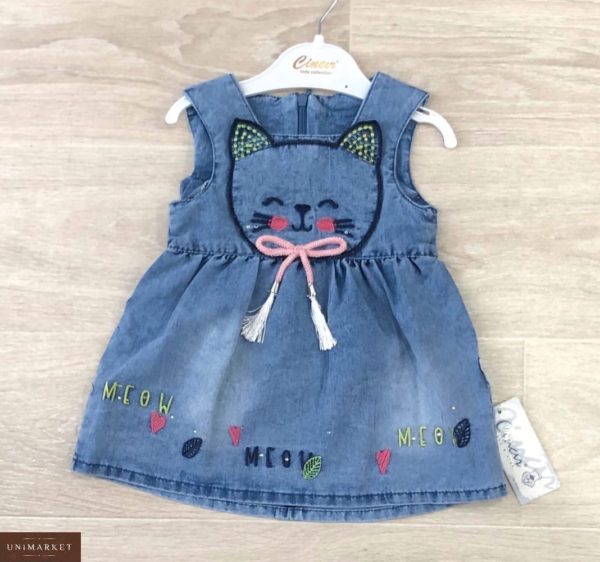 Замовити онлайн синє дитяче джинсове плаття з кошеням зі знижкою