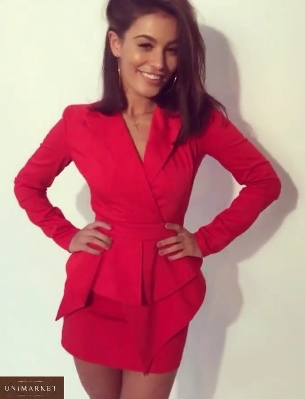 Заказать женское красное платье-пиджак с ассиметричной баской по низким ценам